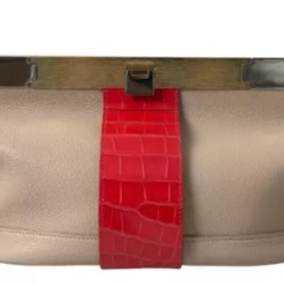 Balenciaga Two Tone Exotic Leather Pouch Bag Beige Red - Picture 1 of 5